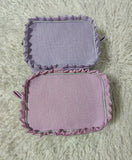 Seersucker Ruffle Cosmetic Bags Pink/Purple Striped Storage Make Up Bags