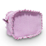 Seersucker Ruffle Cosmetic Bags Pink/Purple Striped Storage Make Up Bags