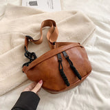 Semicircle Saddle Crossbody Bag Women PU Leather Fanny Pack Travel Chest Bag