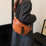 Semicircle Saddle Crossbody Bag Women PU Leather Fanny Pack Travel Chest Bag