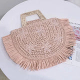 Flower Embroidery Bamboo Rattan Straw Bag Tassel Hand-woven Handbag