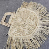 Flower Embroidery Bamboo Rattan Straw Bag Tassel Hand-woven Handbag