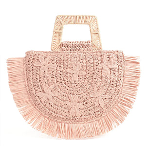 Flower Embroidery Bamboo Rattan Straw Bag Tassel Hand-woven Handbag