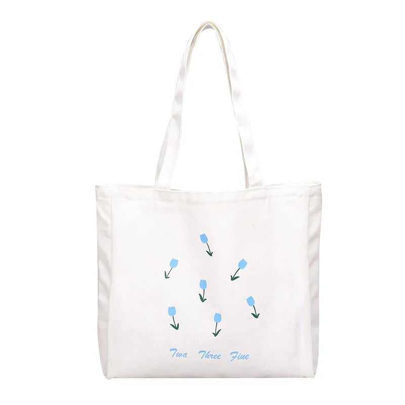 Harajuku Brother Canvas Bag Small Flower Large Capacity Shopping Bag