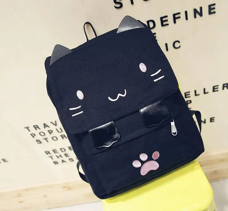 Senior School Students Cat Shape Canvas Backpack Bag South Korea Travel Bag