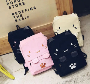 Senior School Students Cat Shape Canvas Backpack Bag South Korea Travel Bag