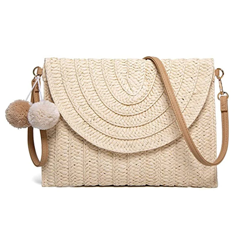 Sentiblos Straw Crossbody Shoulder Bag Envelope Purse Wallet