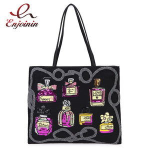 Sequin Embroidery Perfume Leather Tote Bag Shoulder Bag for Women