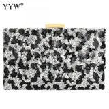 Leopard Sequin Box Clutch Bag Evening Party Crossbody Chain Vintage Crystal