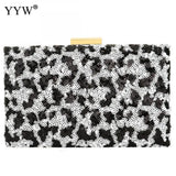 Leopard Sequin Box Clutch Bag Evening Party Crossbody Chain Vintage Crystal