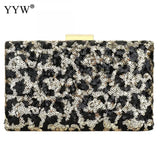 Leopard Sequin Box Clutch Bag Evening Party Crossbody Chain Vintage Crystal