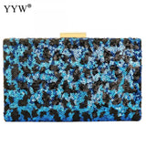 Leopard Sequin Box Clutch Bag Evening Party Crossbody Chain Vintage Crystal