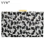 Leopard Sequin Box Clutch Bag Evening Party Crossbody Chain Vintage Crystal