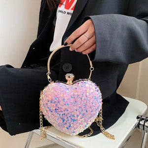 Sequin Evening Bag Top Handle Chain Crossbody Bag for Women