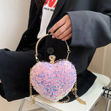 Sequin Evening Bag Top Handle Chain Crossbody Bag for Women