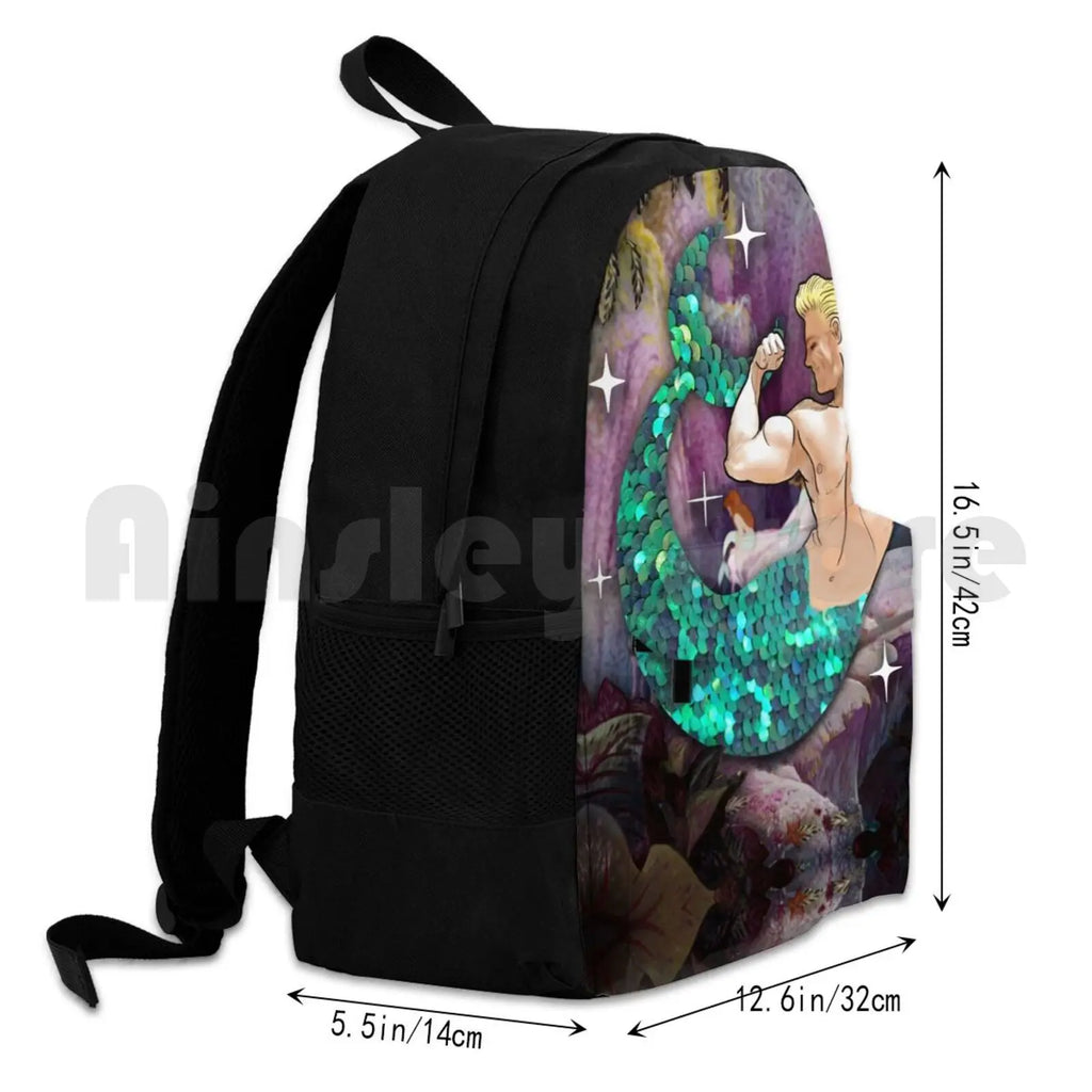 Sequin Merman Outdoor Hiking Backpack Sparkles Vintage Mary Blair Pierre Collage