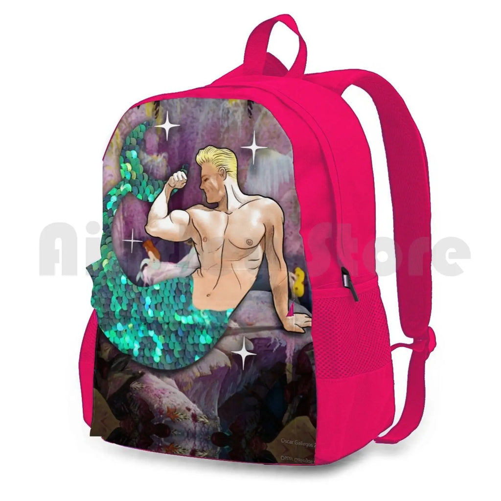 Sequin Merman Outdoor Hiking Backpack Sparkles Vintage Mary Blair Pierre Collage