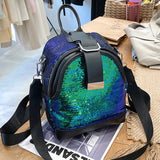 Sequin Shoulder Bag Backpack Women PU Leather Travel Rucksack