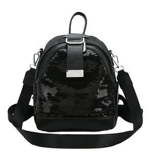 Sequin Shoulder Bag Backpack Women PU Leather Travel Rucksack
