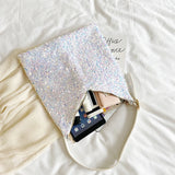 Sequin Shoulder Tote Glitter Bag with Leather Straps