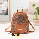 Sequin Women's Mini Backpack with Cat Decorative Messenger Shoulder Bag