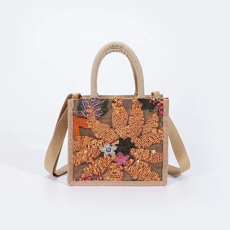 Sequined Linen Messenger Bag Small Square Bag