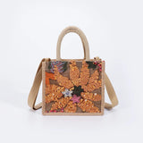 Sequined Linen Messenger Bag Small Square Bag