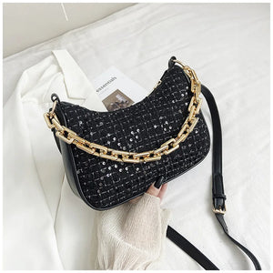 Sequined Crossbody Bag with Chain Strap for Women