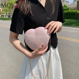 Sequins Heart-Shaped Messenger Bag Glitter Chain Crossbody Purse