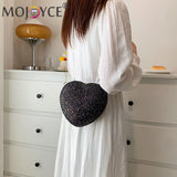 Sequins Heart-Shaped Messenger Bag Glitter Chain Crossbody Purse