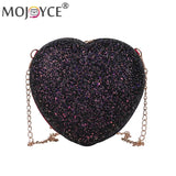 Sequins Heart-Shaped Messenger Bag Glitter Chain Crossbody Purse