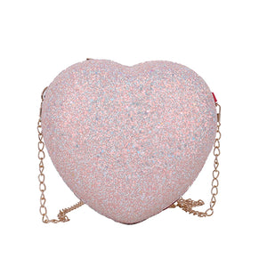 Sequins Heart-shaped Messenger Bag Glitter Chain Crossbody Purse Handbags