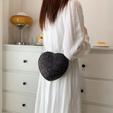 Sequins Heart-shaped Messenger Bag Glitter Chain Crossbody Purse Handbags