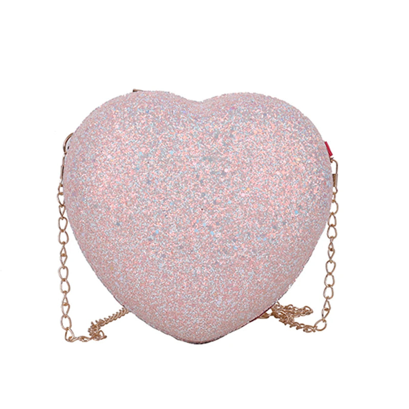 Sequins Heart-shaped Messenger Bag Glitter Chain Crossbody Purse Handbags