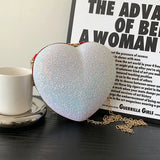 Sequins Heart-shaped Messenger Bag Glitter Chain Crossbody Purse Handbags