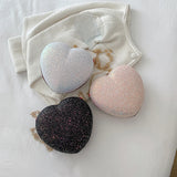 Sequins Heart-shaped Messenger Bag Glitter Chain Crossbody Purse Handbags