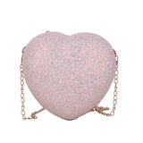 Sequins Heart-shaped Messenger Bag Glitter Chain Crossbody Purse Handbags