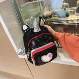 Sequins Kid Bags Small School Backpack Girls 5-8 Pu Silver Heart Patch