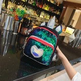 Sequins Kid Bags Small School Backpack Girls 5-8 Pu Silver Heart Patch