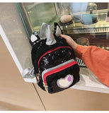 Sequins Kid Bags Small School Backpack Girls 5-8 Pu Silver Heart Patch