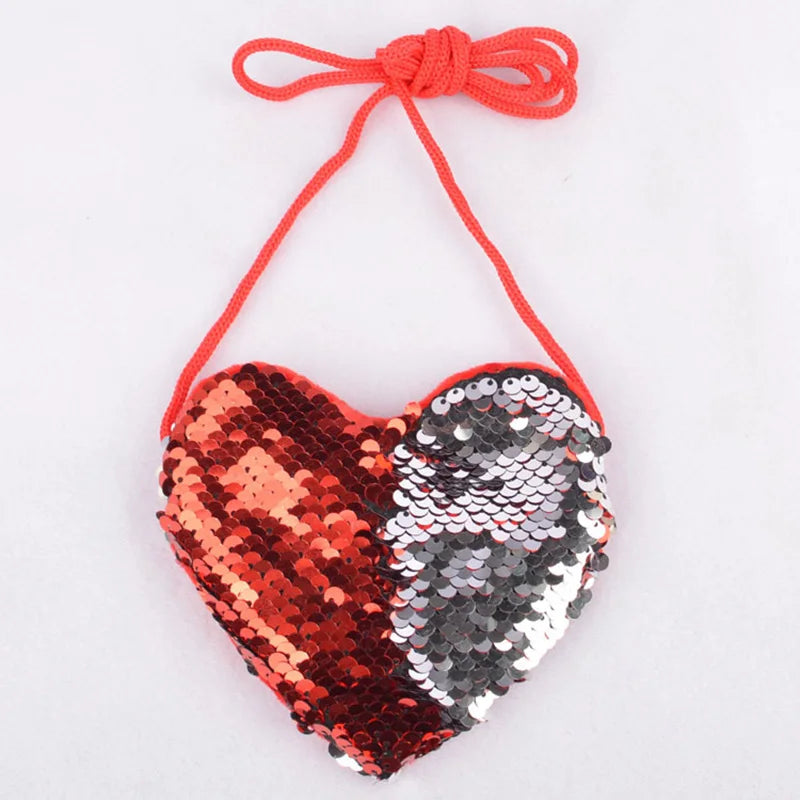 Kids Shoulder Coin Bag Sequins Loving Heart Baby Girls Mini Messenger Bag