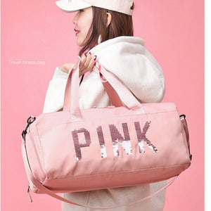 Sequins PINK Travel Bag Women Fitness Training Bag For Sports Gym
