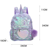 Sequins Unicorn School Bags Girls Laser Pu Heart Patch Kids Backpack Bagpack