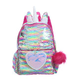 Sequins Unicorn School Bags Girls Laser Pu Heart Patch Kids Backpack Bagpack