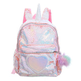 Sequins Unicorn School Bags Girls Laser Pu Heart Patch Kids Backpack Bagpack