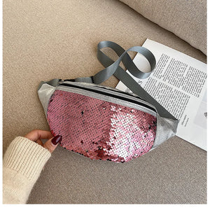 Sequins Waist Bag Crossbody Fanny Pack Women Leather Phone Bag