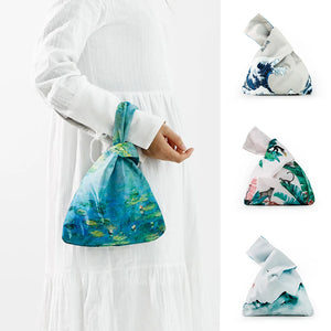 Knot Wrist Bag Japanese Style Hand Bags Lady Purse Oil Painting