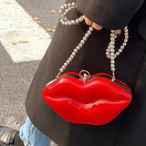 Sexy Red Lips Party Clutch Evening Bag Chain Crossbody Bag Purses