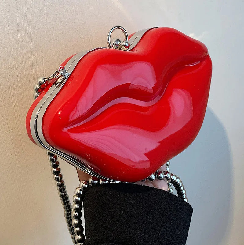 Sexy Red Lips Party Clutch Evening Bag Chain Crossbody Bag Purses