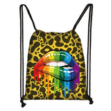 Butterfly Print Drawstring Bag with Sexy Red Lips, Foldable Backpack